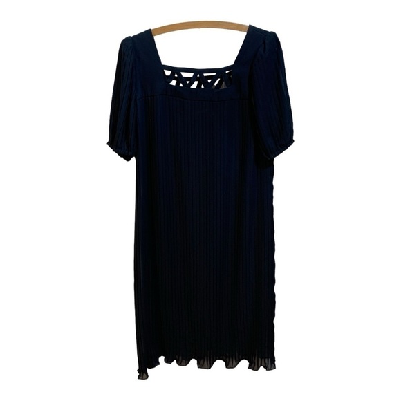 Vintage Cobina Black Accordion Pleated Column Midi Dress  - Size 14 - Picture 1 of 8